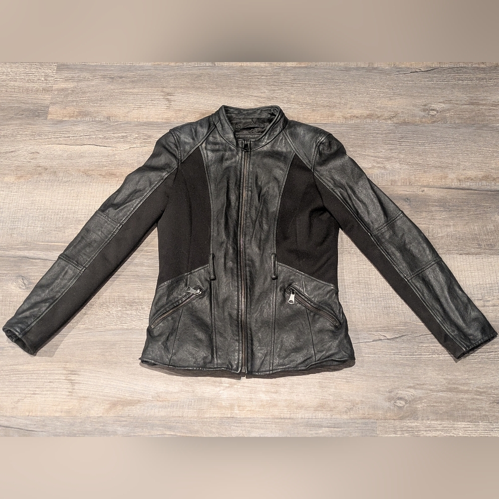 Marc New York Leather Jacket Coat Size Small Distressed Bomber Motorcycle Black